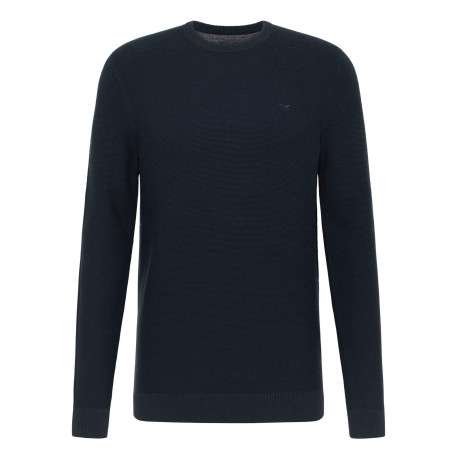 Pull en coton Eliot marine en maille piquée avec col rond et logo brodé