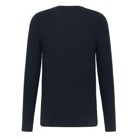 Pull en coton Eliot marine en maille piquée avec col rond et logo brodé - Image 2