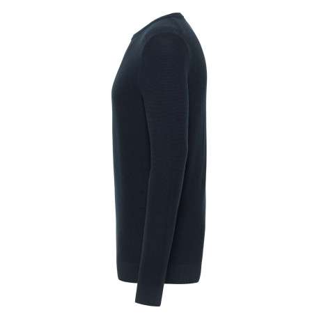 Pull en coton Eliot marine en maille piquée avec col rond et logo brodé - Image 3
