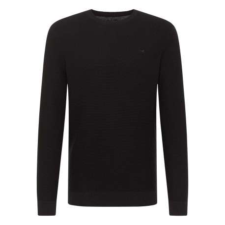 Pull Eliot en coton marine en maille piquée avec logo brodé et col rond