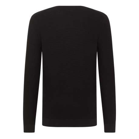 Pull Eliot en coton marine en maille piquée avec logo brodé et col rond - Image 2