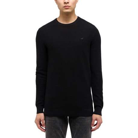 Pull Eliot en coton marine en maille piquée avec logo brodé et col rond - Image 4