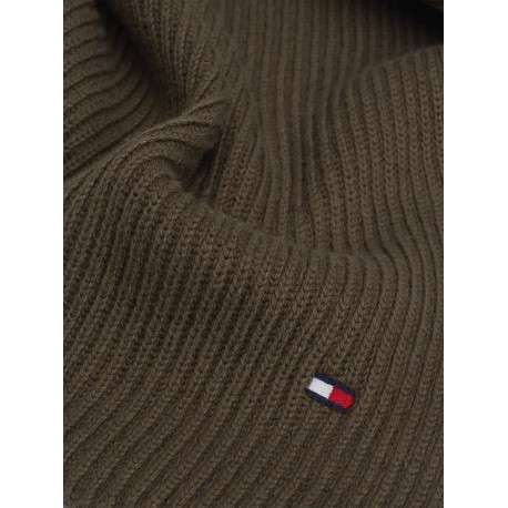 Echarpe en coton mélangé kaki unie cotelée avec logo brodé sur une extrémitée - Image 3