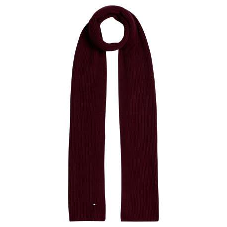 Echarpe en coton mélangé bordeaux unie cotelée avec logo brodé