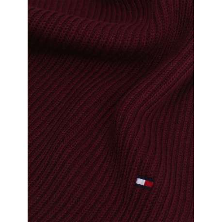 Echarpe en coton mélangé bordeaux unie cotelée avec logo brodé - Image 3