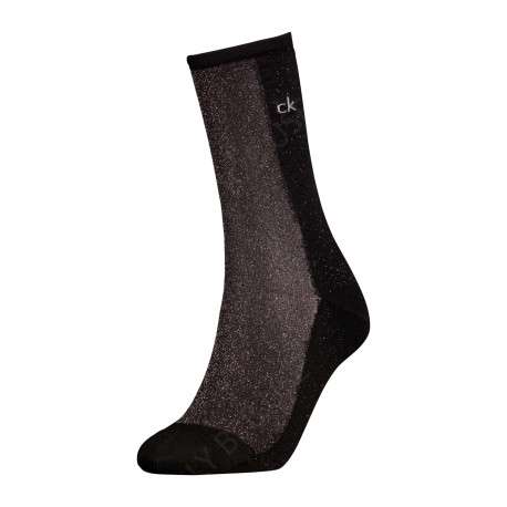 Chaussettes hautes noires bicolores en lurex avec logo sur le haut