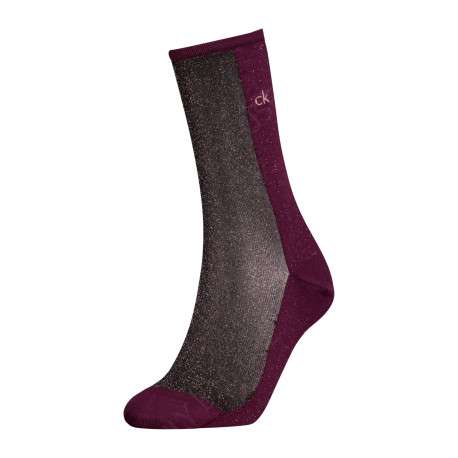 Chaussettes hautes bordeaux bicolores avec lurex et monogramme