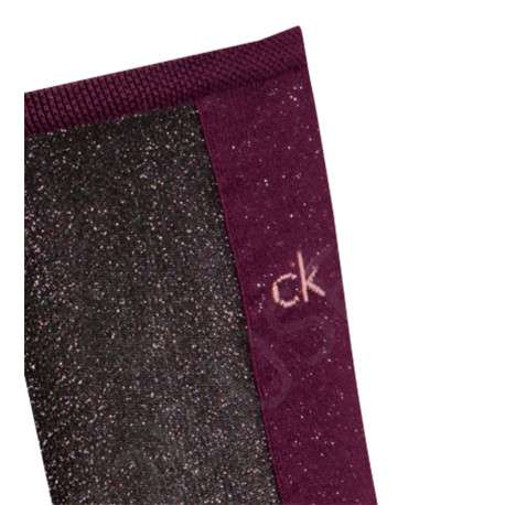 Chaussettes hautes bordeaux bicolores avec lurex et monogramme - Image 2
