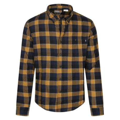 Chemise en coton camel à carreaux avec une coupe slim fit et un col américain