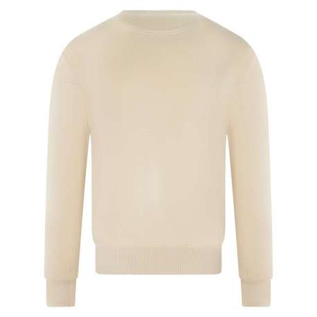 Pull en coton écru maille piquée avec un col rond et le logo brodé à la poitrine - Image 2