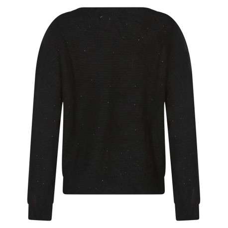 Pull noir pailleté doux épais avec une coupe droite et un col v - Image 2