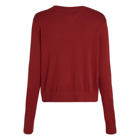 Pull rouge uni droit à col rond et à manches longues avec broderie - Image 2