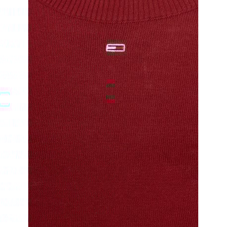 Pull rouge uni droit à col rond et à manches longues avec broderie - Image 3
