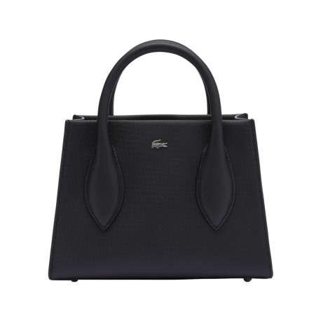 Sac à main noir texturé avec bandoulière, 1 poche zipée et logo chromé