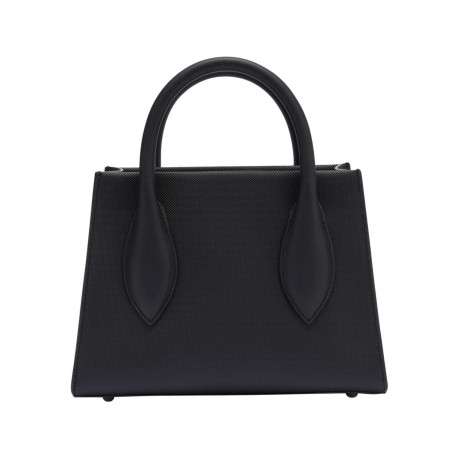 Sac à main noir texturé avec bandoulière, 1 poche zipée et logo chromé - Image 2