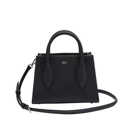 Sac à main noir texturé avec bandoulière, 1 poche zipée et logo chromé - Image 3