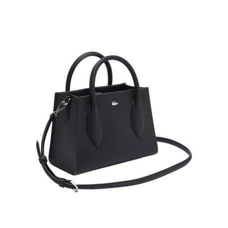 Sac à main noir texturé avec bandoulière, 1 poche zipée et logo chromé - Image 4