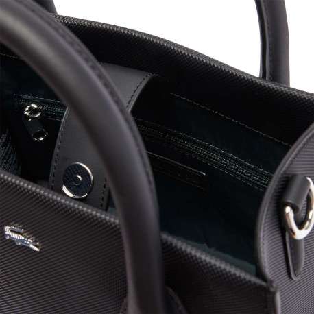 Sac à main noir texturé avec bandoulière, 1 poche zipée et logo chromé - Image 5