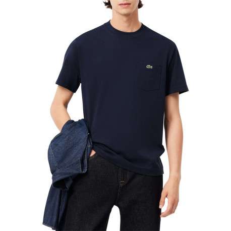 T-shirt bleu marine en coton à manches courtes avec logo brodé et 1 poche - Image 2