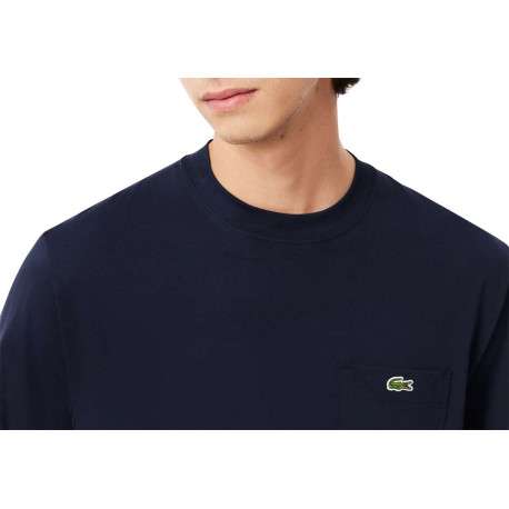 T-shirt bleu marine en coton à manches courtes avec logo brodé et 1 poche - Image 4