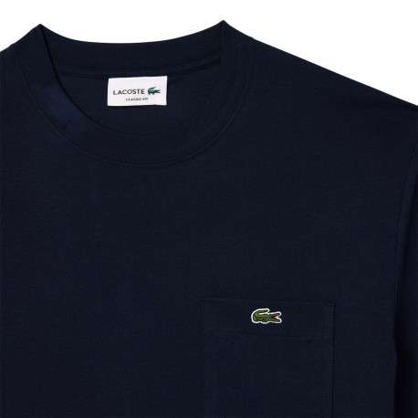 T-shirt bleu marine en coton à manches courtes avec logo brodé et 1 poche - Image 5