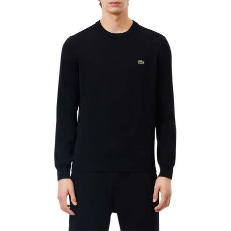 Pull en coton noir en maille piquée à coupe ajustée avec col rond et logo cousu