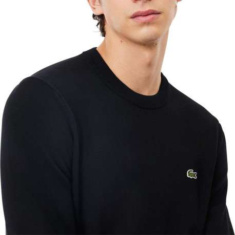 Pull en coton noir en maille piquée à coupe ajustée avec col rond et logo cousu - Image 3