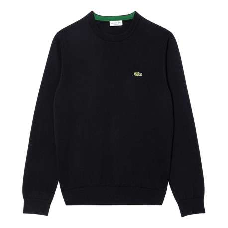Pull en coton noir en maille piquée à coupe ajustée avec col rond et logo cousu - Image 4