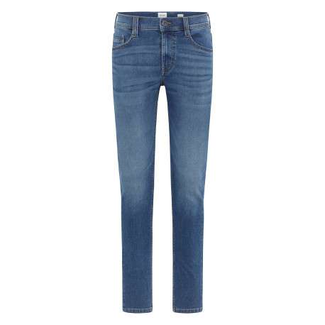 Jean bleu stone délavé avec une coupe slim et une taille basse