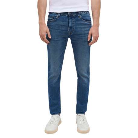 Jean bleu stone délavé avec une coupe slim et une taille basse - Image 4