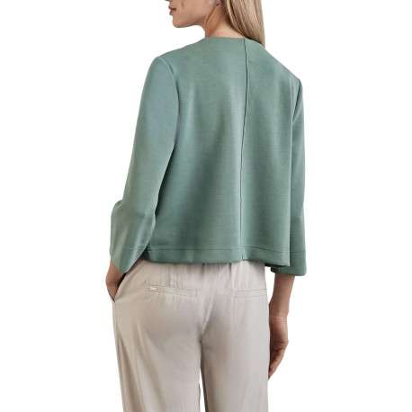 Gilet vert uni à coupe droite avec col rond et manches 3/4 sans fermeture - Image 3