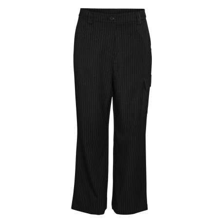 Pantalon cargo noir à coupe droite avec 2 poches et fines rayures blanches - Image 7
