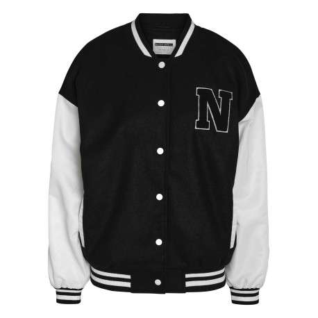 Blouson Bomber Varsity noir et blanc à coupe oversize avec écusson et liserés - Image 11