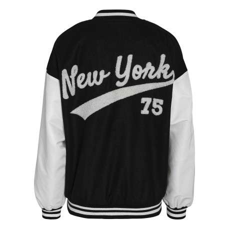 Blouson Bomber Varsity noir et blanc à coupe oversize avec écusson et liserés - Image 12