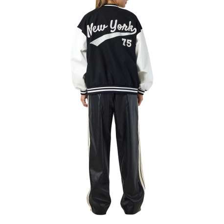 Blouson Bomber Varsity noir et blanc à coupe oversize avec écusson et liserés - Image 14