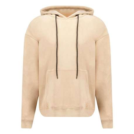 Sweat à capuche beige uni avec une coupe droite et une poche kangourou