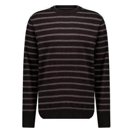 Pull noir rayé avec une coupe droite à col rond et des manches longues