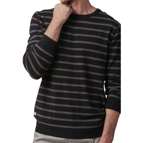 Pull noir rayé avec une coupe droite à col rond et des manches longues - Image 2