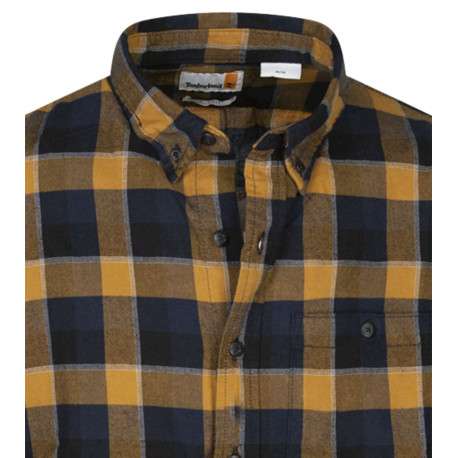 Chemise en coton camel à carreaux avec une coupe slim fit et un col américain - Image 3