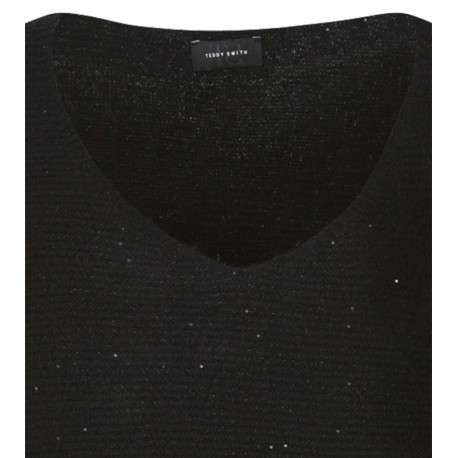 Pull noir pailleté doux épais avec une coupe droite et un col v - Image 3