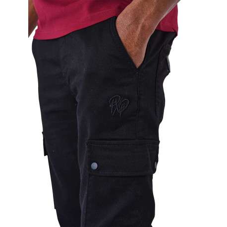 Cargo en coton noir uni multi-poches avec une coupe regular fit - Image 3