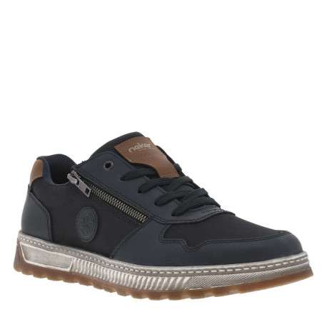 Sneakers marine à talon plat et à lacets plats marine et zip latéral - Image 3