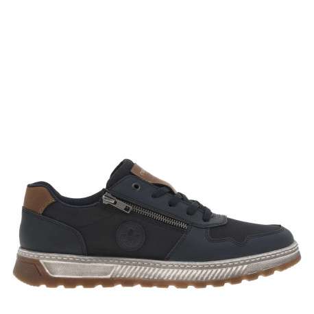 Sneakers marine à talon plat et à lacets plats marine et zip latéral - Image 2