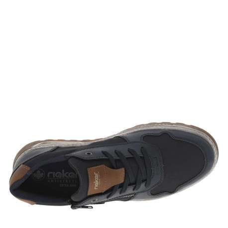 Sneakers marine à talon plat et à lacets plats marine et zip latéral - Image 4