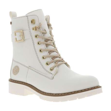 Bottines blanc cassé à talon décroché bas et à lacets ronds et zip latéral - Image 3