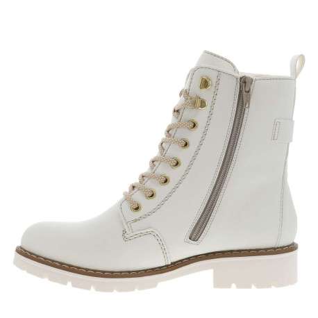 Bottines blanc cassé à talon décroché bas et à lacets ronds et zip latéral
