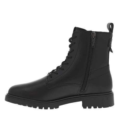Bottines noires à talon plat et à zip et lacets ronds noirs avec tirette
