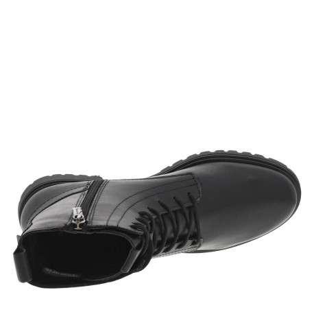 Bottines noires à talon plat et à zip et lacets ronds noirs avec tirette - Image 4