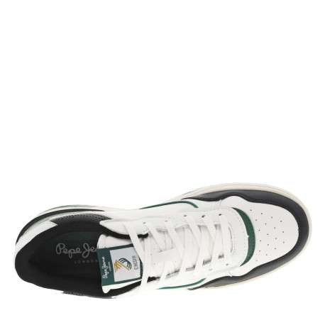 Sneakers blanches et vertes à semelle plate avec lacets plats et logos embossés - Image 4
