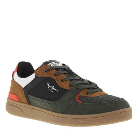 Sneakers multicolores à semelle plate avec empiècements camel et lacets verts - Image 3